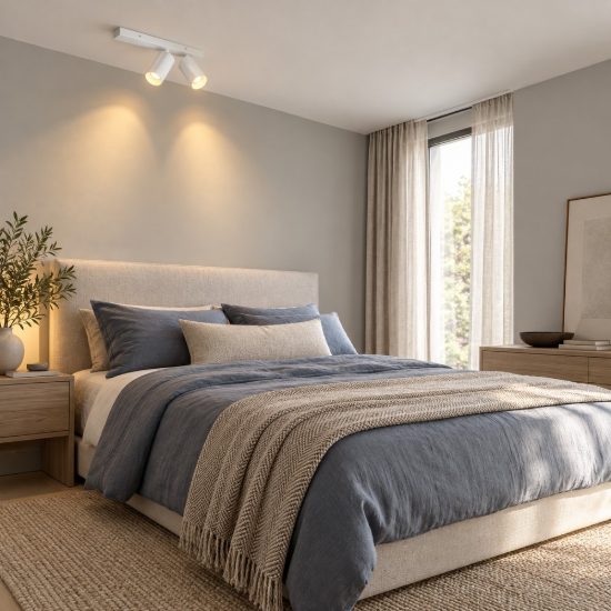 Plafoniera con faretti orientabili per camera da letto moderna bianca