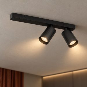 Plafoniera con faretti orientabili 2 luci moderna cilindri nera