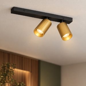 Plafoniera con faretti 35cm cilindrica moderna nero e oro