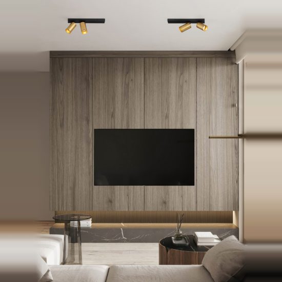 Plafoniera con faretti 35cm cilindrica moderna nero e oro