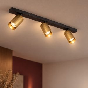 Plafoniera con faretti 60cm cilindro moderna nero e oro