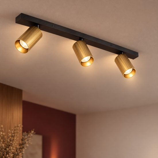 Plafoniera con faretti 60cm cilindro moderna nero e oro