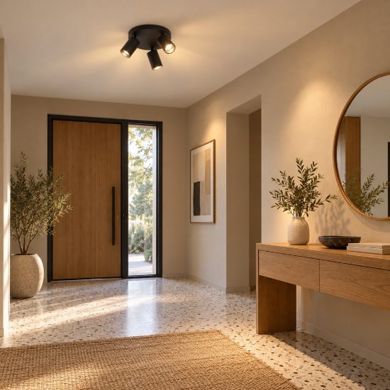 Plafoniera con 3 faretti orientabili da soffitto nera per cabina armadio