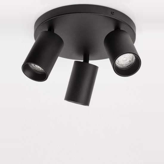 Plafoniera con 3 faretti orientabili da soffitto nera per cabina armadio