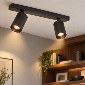 Plafoniera con faretti cilindri orientabili neri 35cm per corridoio