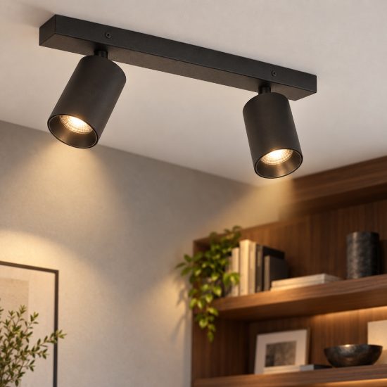 Plafoniera con faretti cilindri orientabili neri 35cm per corridoio