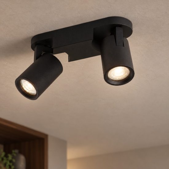 Plafoniera con faretti orientabili moderna nera per cucina 2 luci
