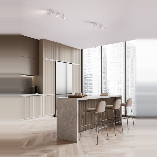 Plafoniera con faretti orientabili per cucina moderna bianca