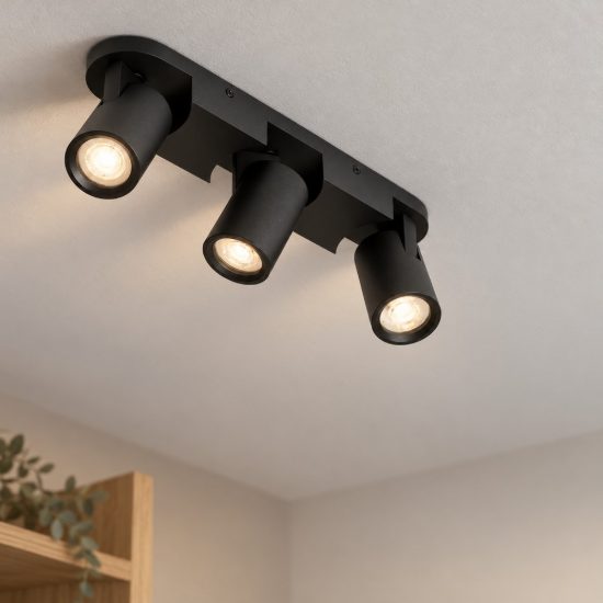 Plafoniera con faretti orientabili nera 35cm 3 luci gu10