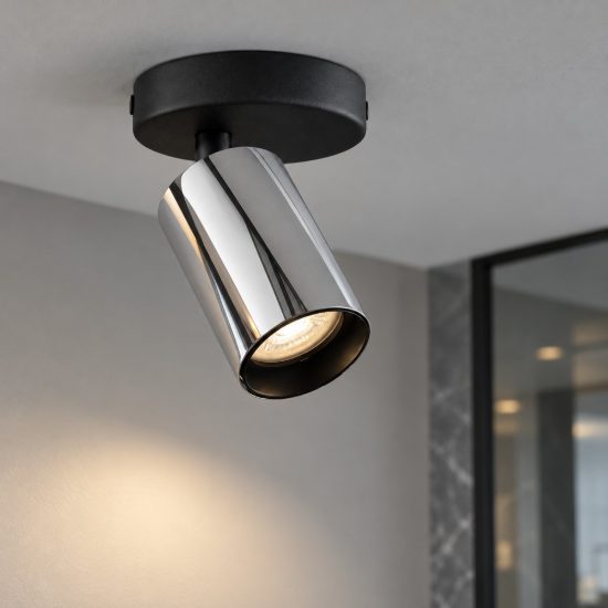 Faretto orientabile da soffitto per cucina moderno cilindro nero e cromo