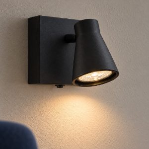 Applique con faretto moderno per disimpegno forma cono nero orientabile