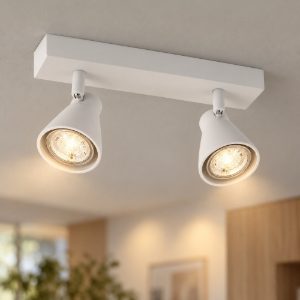 Plafoniera 25cm forma cono bianco con 2 faretti orientabili