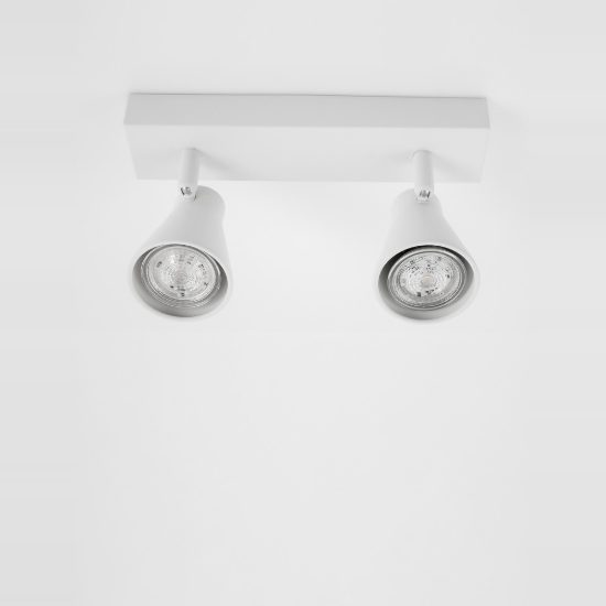 Plafoniera 25cm forma cono bianco con 2 faretti orientabili