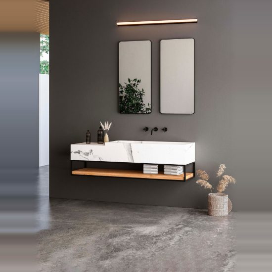 Applique per specchio da bagno moderna lineare nero led 26w 3000k 82cm