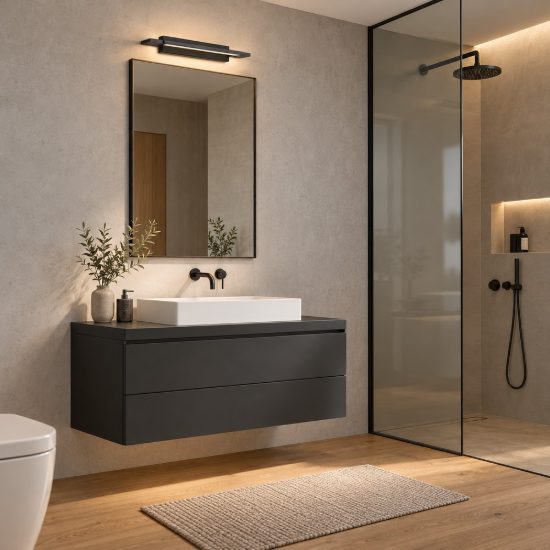 Applique per bagno moderna lineare nera led 10w cct 3000k 4000k 36cm