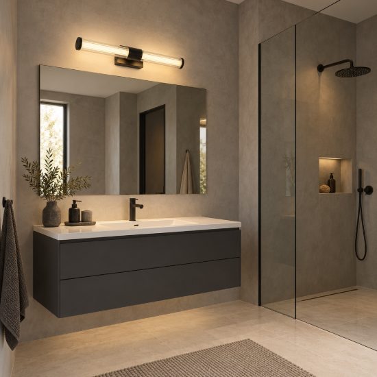 Applique per bagno moderna lineare nero vetro led 10w 3000k 43cm