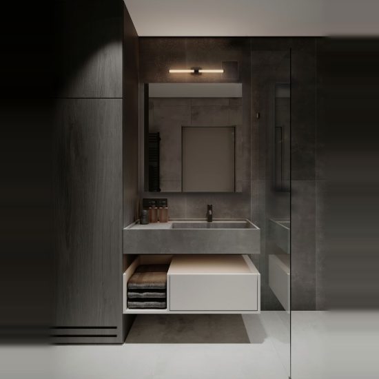 Applique per specchio bagno moderna lineare nero vetro led 12w 3000k 63cm
