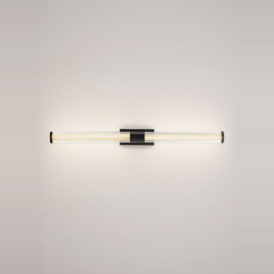 Applique per specchio bagno moderna lineare nero vetro led 12w 3000k 63cm