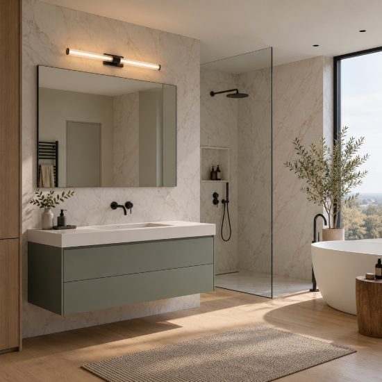 Applique per specchio bagno moderna lineare nero vetro led 12w 3000k 63cm