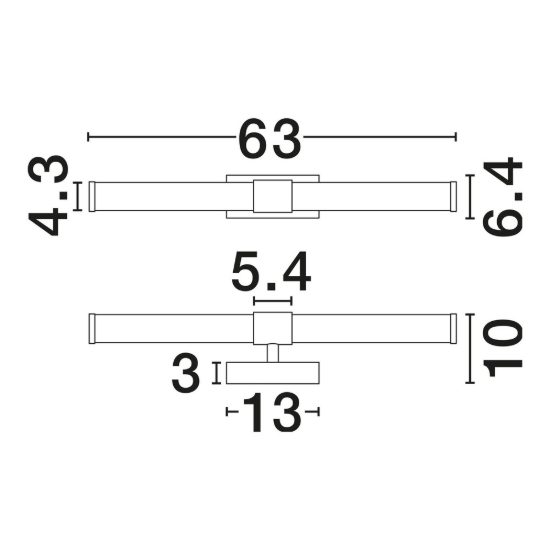 Applique per specchio bagno moderna lineare nero vetro led 12w 3000k 63cm