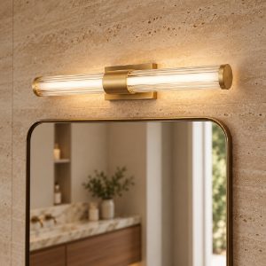 Applique led 10w 3000k 43cm per bagno moderna lineare oro ottone vetro