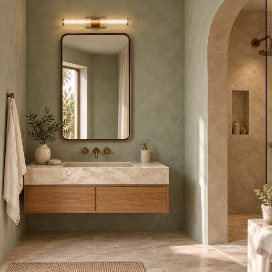 Applique led 10w 3000k 43cm per bagno moderna lineare oro ottone vetro