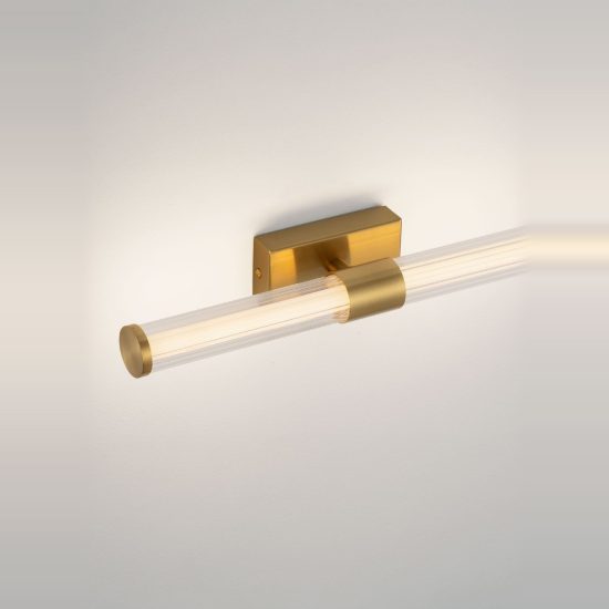 Applique led 10w 3000k 43cm per bagno moderna lineare oro ottone vetro