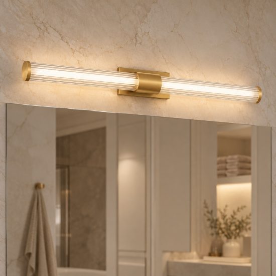 Applique per specchio bagno led 12w 3000k 63cm moderna lineare oro ottone