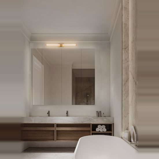 Applique per specchio bagno led 12w 3000k 63cm moderna lineare oro ottone