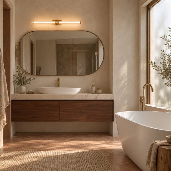 Applique per specchio bagno led 12w 3000k 63cm moderna lineare oro ottone
