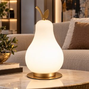 Fabas lampada da tavolo wilma pera bianco ottone satinato led 8w 3000k