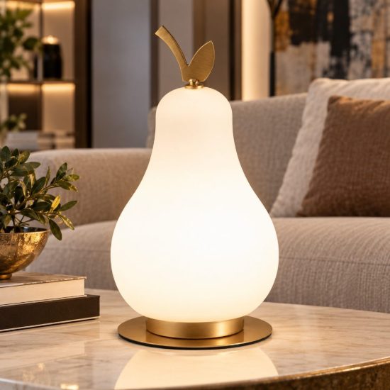 Fabas lampada da tavolo wilma pera bianco ottone satinato led 8w 3000k