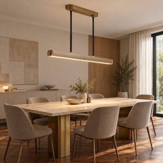 Lampadario a sospensione lineare champagne per soggiorno led 90w 3000k sensore apertura elettronica