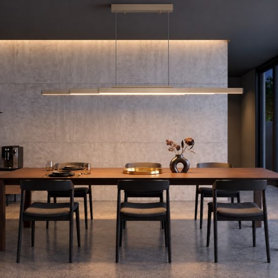 Lampadario barra champagne per soggiorno led 80w cct 2700k 5000k apertura motorizzata con sensore
