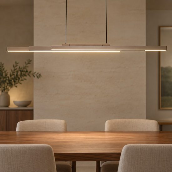 Lampadario barra champagne per soggiorno led 80w cct 2700k 5000k apertura motorizzata con sensore