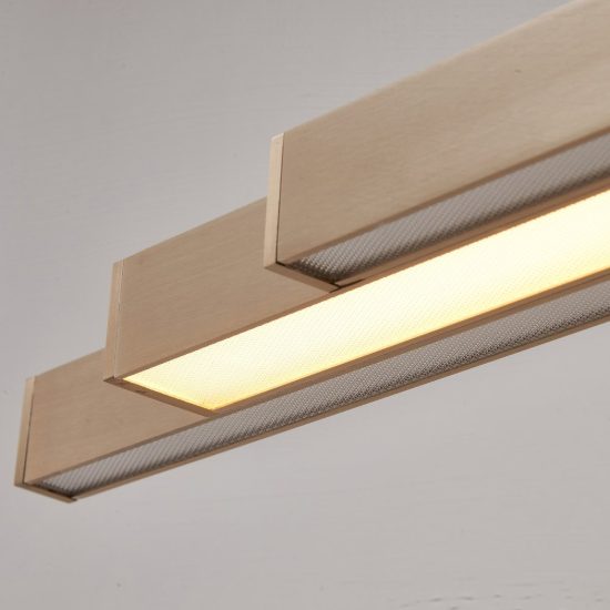 Lampadario barra champagne per soggiorno led 80w cct 2700k 5000k apertura motorizzata con sensore