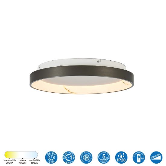 Plafoniera led 28w cct 2700k 5000k dimmerabile con telecomando tonda grigio scuro