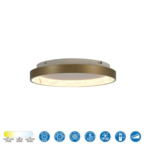 Plafoniera led 28w cct 2700k 5000k 38cm dimmerabile con telecomando champagne
