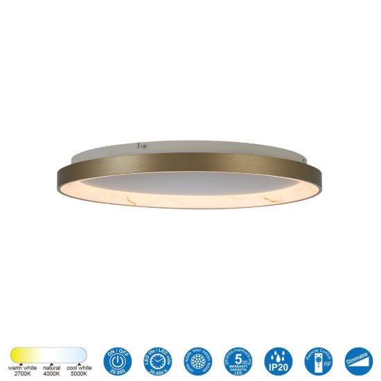 Plafoniera led 38w cct 2700k 5000k 58cm dimmerabile con telecomando champagne