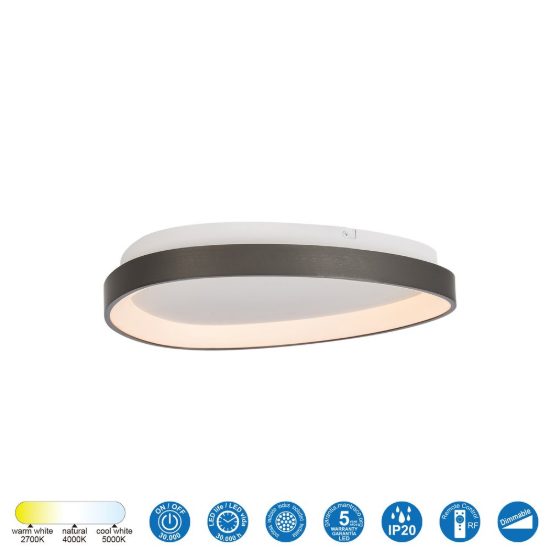 Plafoniera led 28w cct 2700k 5000k 42cm dimmerabile con telecomando grigio scuro