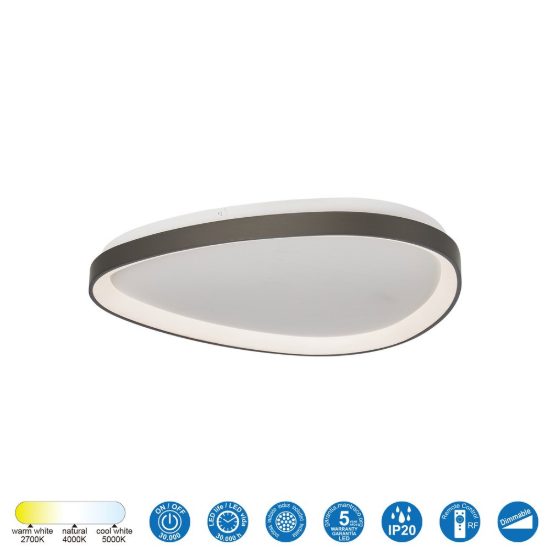 Plafoniera led 38w cct 2700k 5000k 62cm dimmerabile con telecomando grigio scuro
