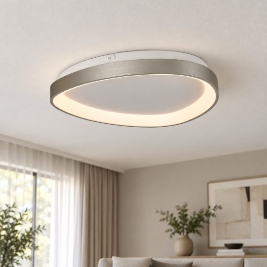 Plafoniera led 28w cct 2700k 5000k 42cm dimmerabile con telecomando argento