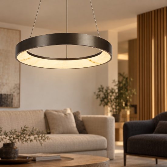 Lampadario a sospensione led 38w cct 2700k 5000k dimmerabile con telecomando grigio scuro per sala da pranzo