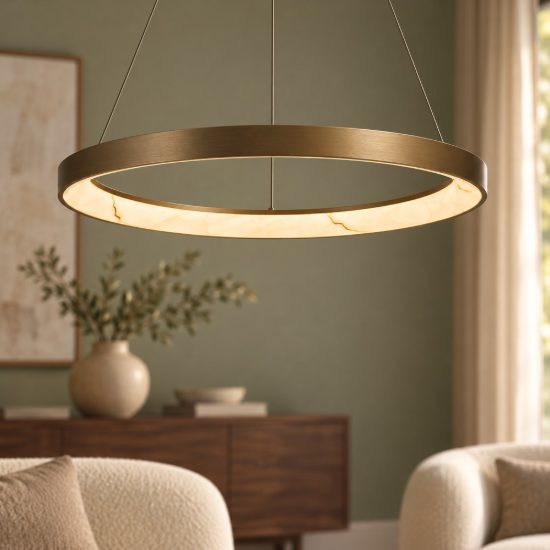 Lampadario a sospensione led 38w cct 2700k 5000k dimmerabile champagne per soggiorno