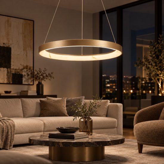 Lampadario a sospensione led 38w cct 2700k 5000k dimmerabile champagne per soggiorno
