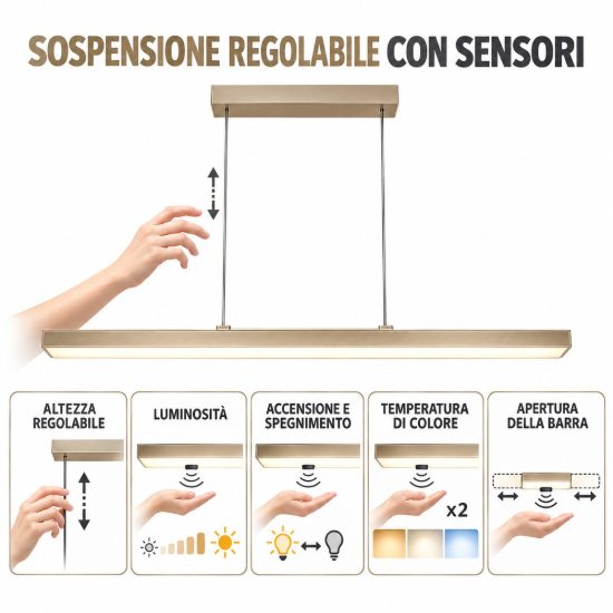 Lampadario a barra apertura motorizzata con sensore led 80w cct 2700k 5000k grigio spazzolato