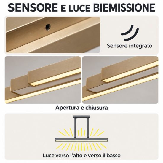 Lampadario a barra apertura motorizzata con sensore led 80w cct 2700k 5000k grigio spazzolato