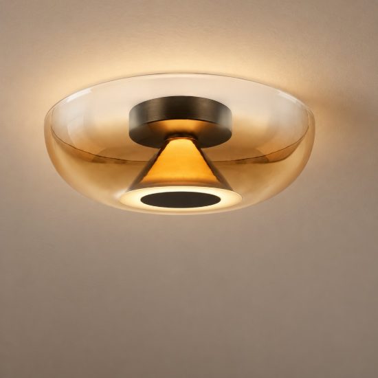 Plafoniera design moderna tonda caffe vetro led 13w 3000k 40cm