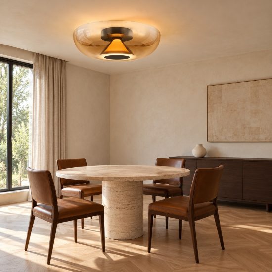 Plafoniera design moderna tonda caffe vetro led 13w 3000k 40cm