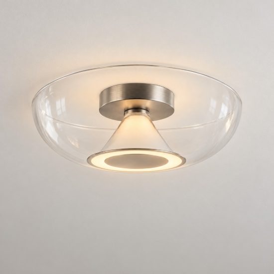 Plafoniera 40cm design moderna nichel vetro trasparente led 13w 3000k